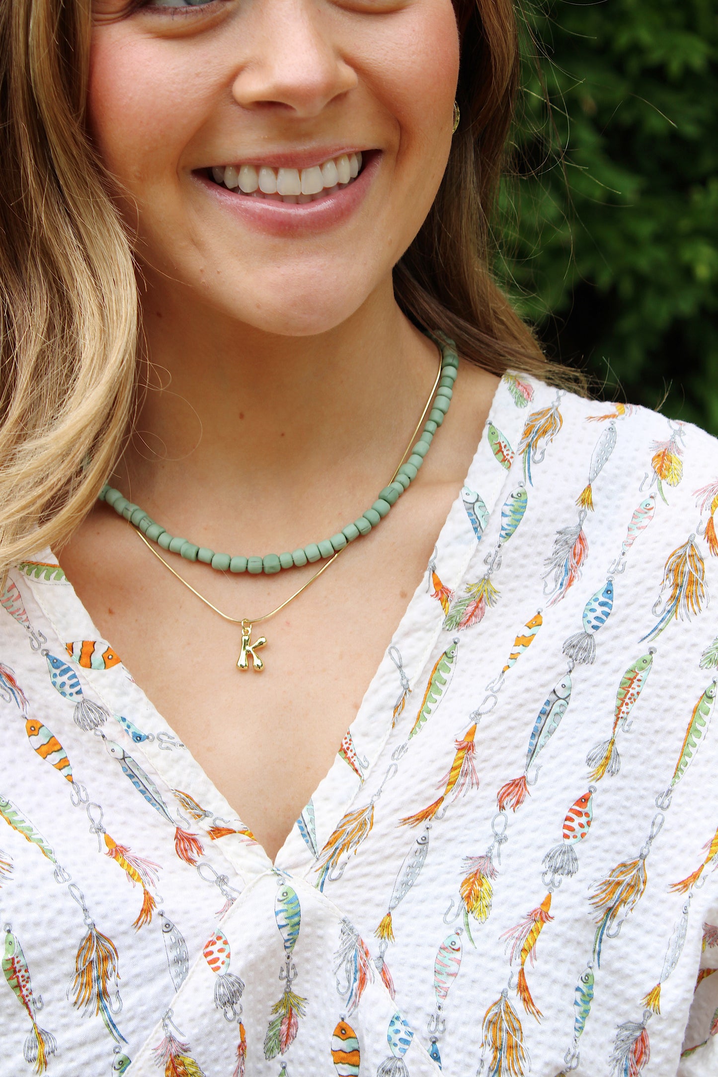 Gold Bubble Initial Necklace